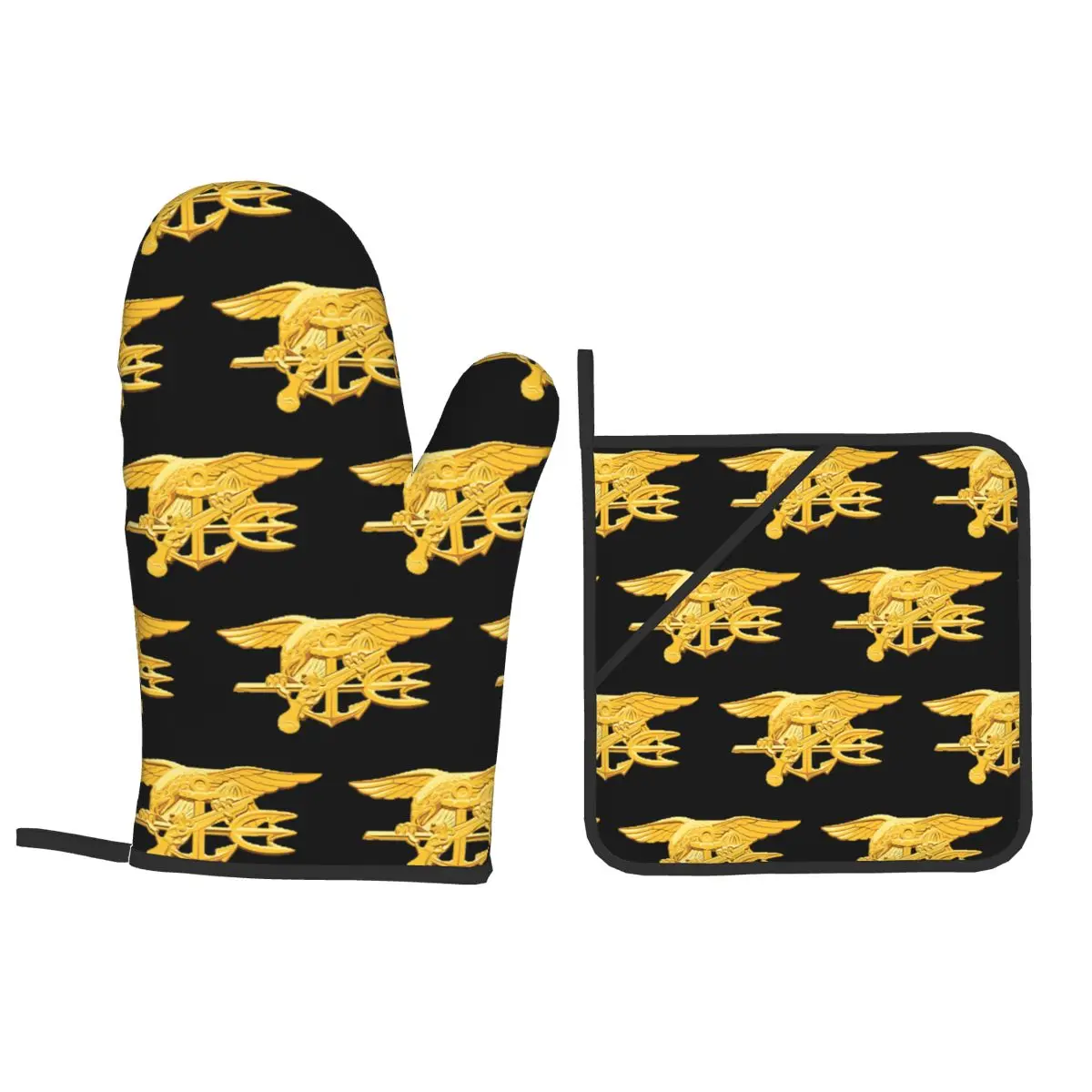 Navy Seals Badge Oven Mitts and Pot Holder Sets of 4 for Baking Kitchen Cooking Grilling Resistant Non-Slip Gloves