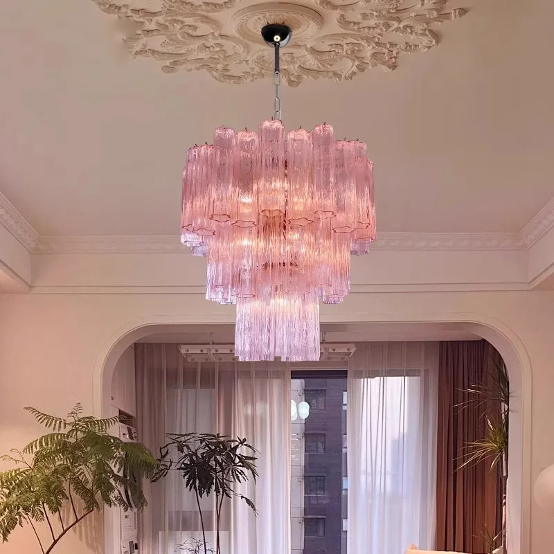 

Светильник-люстра B Chandelier Art Star Tube из розового стекла, дизайнерский, в стиле ретро, средневековый, романтический, для столовой и спальни
