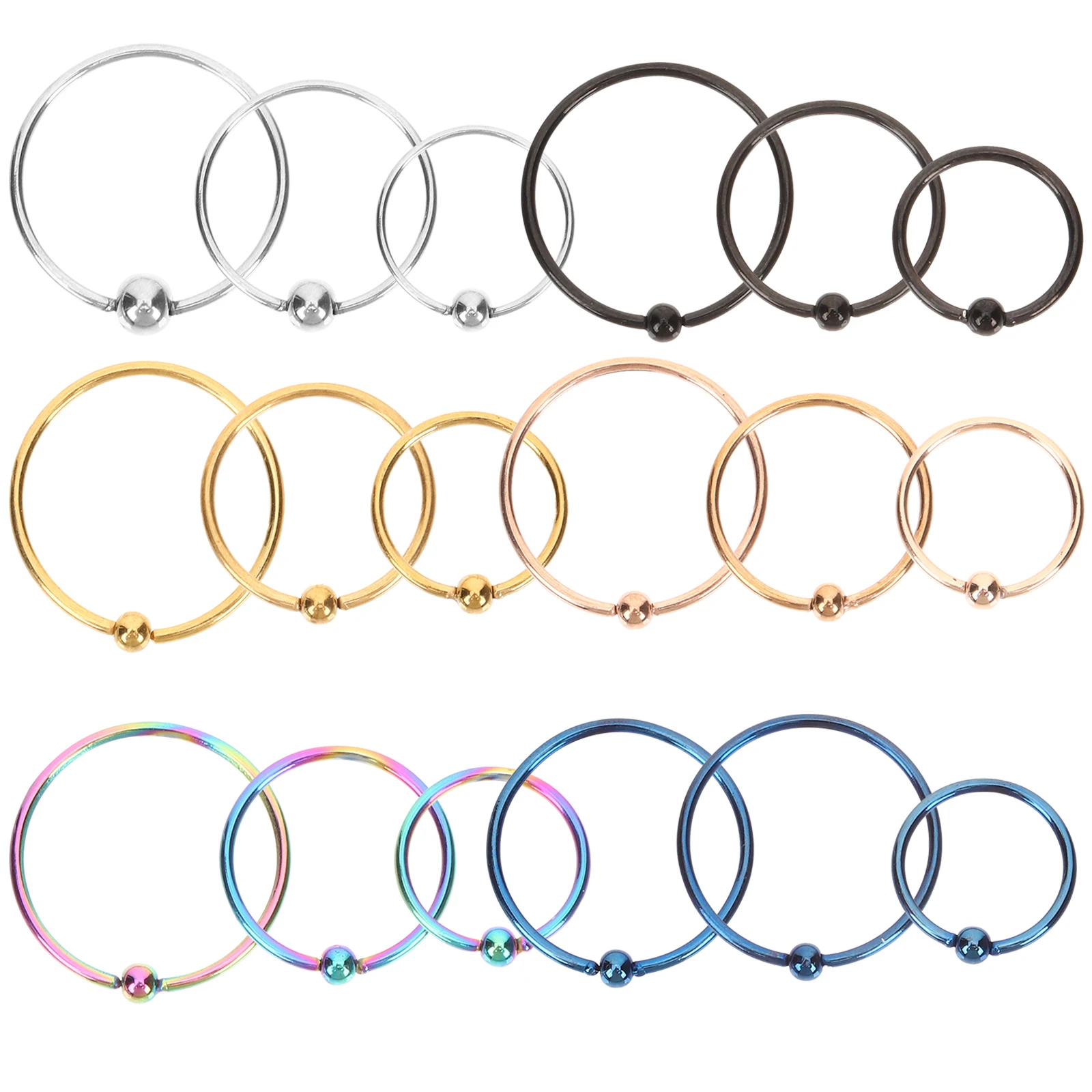

18 Pcs Jewelry Rings Studs Loops Stainless Steel Piercing Body Jewelry Diaphragm Nose Rings Studs Durable