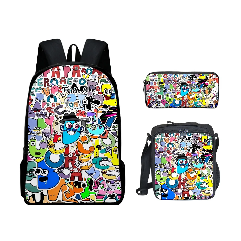 

Harajuku Youthful Novelty Alphabet Lore 3D Print 3pcs/Set Student Travel bags Laptop Daypack Backpack Lunch Bag Pencil Case