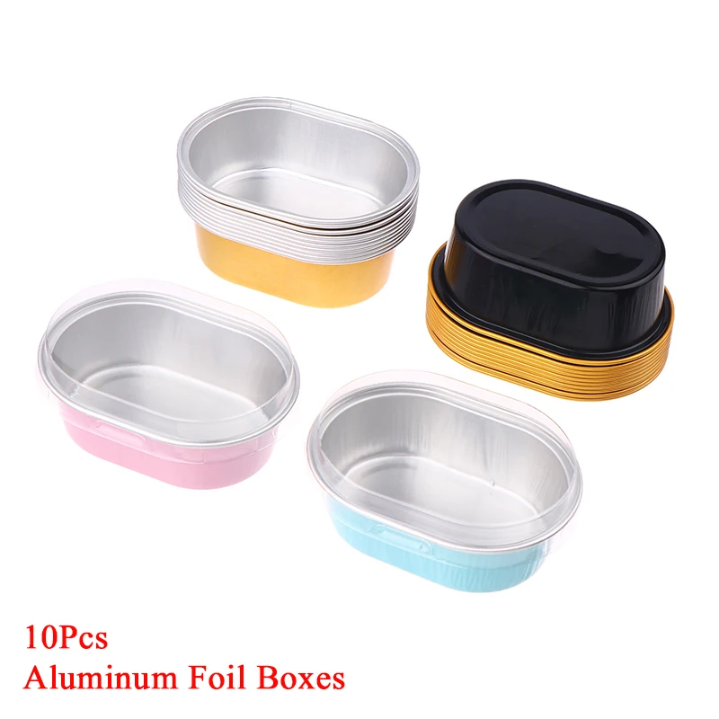 

10Pcs Aluminum Foil Cupcake Cups With Lids Non-Stick Foil Baking Cups 68ml Oval Pudding Dessert Cups Wedding Party Supplies
