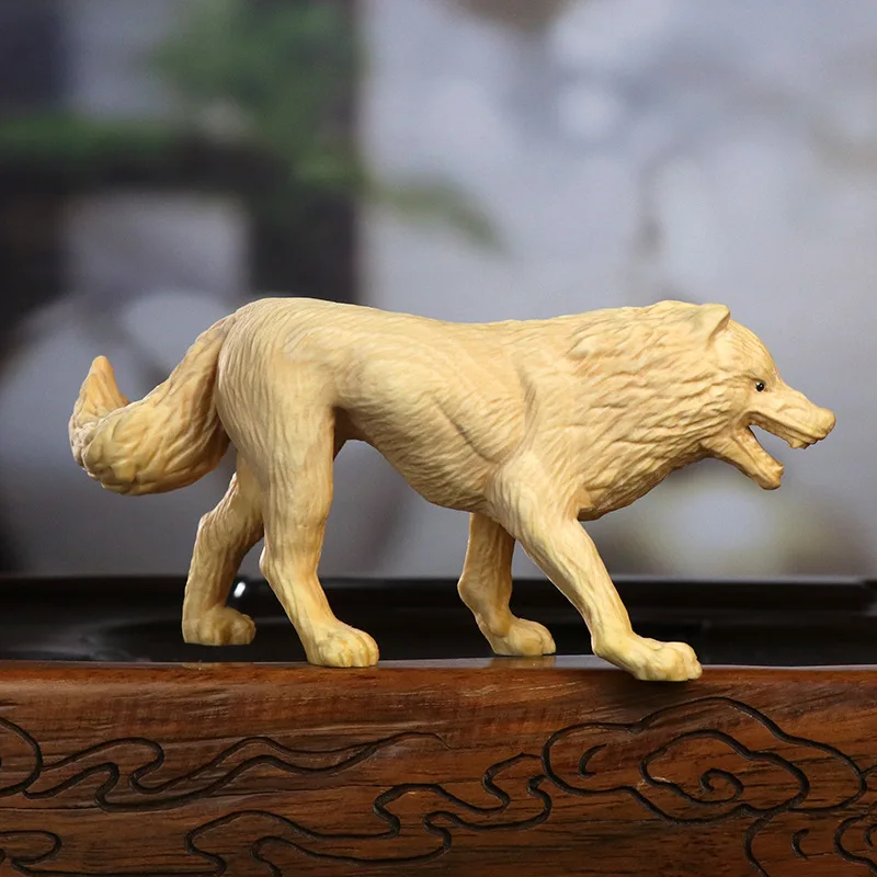 LS081 - 15 X 4 X 6.8 CM Stunning Boxwood Carving Figurine : Wolf Dog