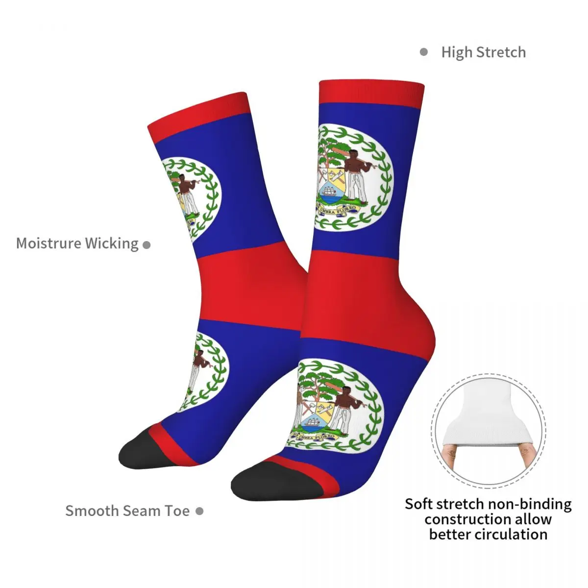 Belize Flag Gifts, Stickers & Products Socks Harajuku Sweat Absorbing Stockings All Season Long Socks Accessories for Unisex