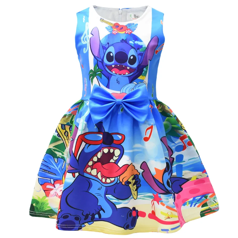 Lilo and Stitch Baby Girls Lilo Stitch Cosplay Princess Dress Kids Birthday Christmas Party Costume Summer Clothes Bow Sundress