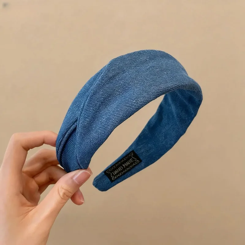 Fascia per capelli lavorata a maglia con bordo largo grigio da donna Nuovo 2025 Teschio alto Top Fermaglio per capelli Fascia per capelli Accessorio per capelli Stile coreano