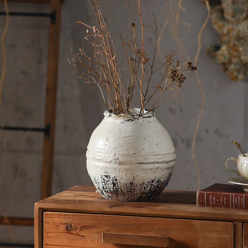 Rustic Old Farmhouse Vintage Decorative Flower Vase for Home Decor Small Vase for Living Room Decor