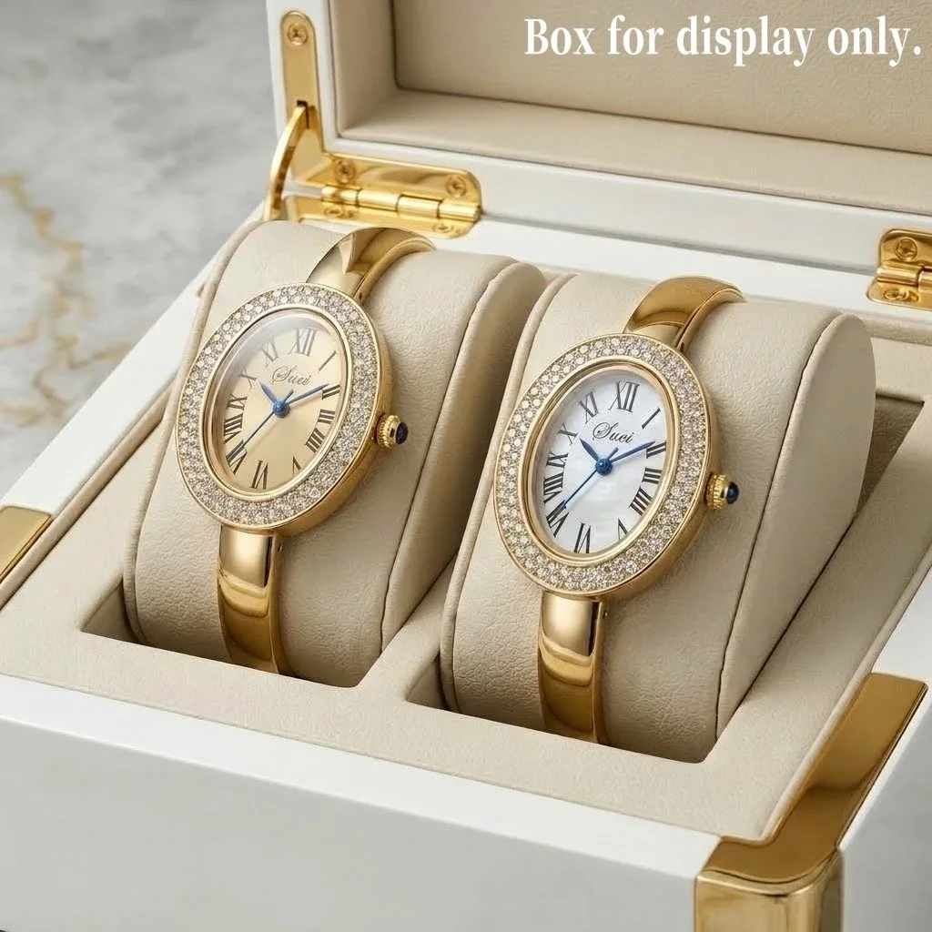 2pcs ladies' oval dial watch, bracelet style integrated design strap, retro elegant style+daily commuting gift Valentine's Day