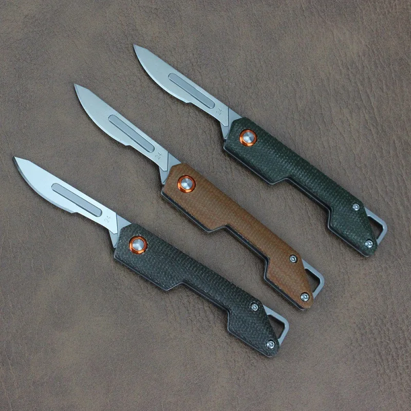 Carbon Steel Replaceable Blades Folding Pocket Knife Outdoor Camping Survival Mini Multi Carving Scalpel Knife Keychian Linen