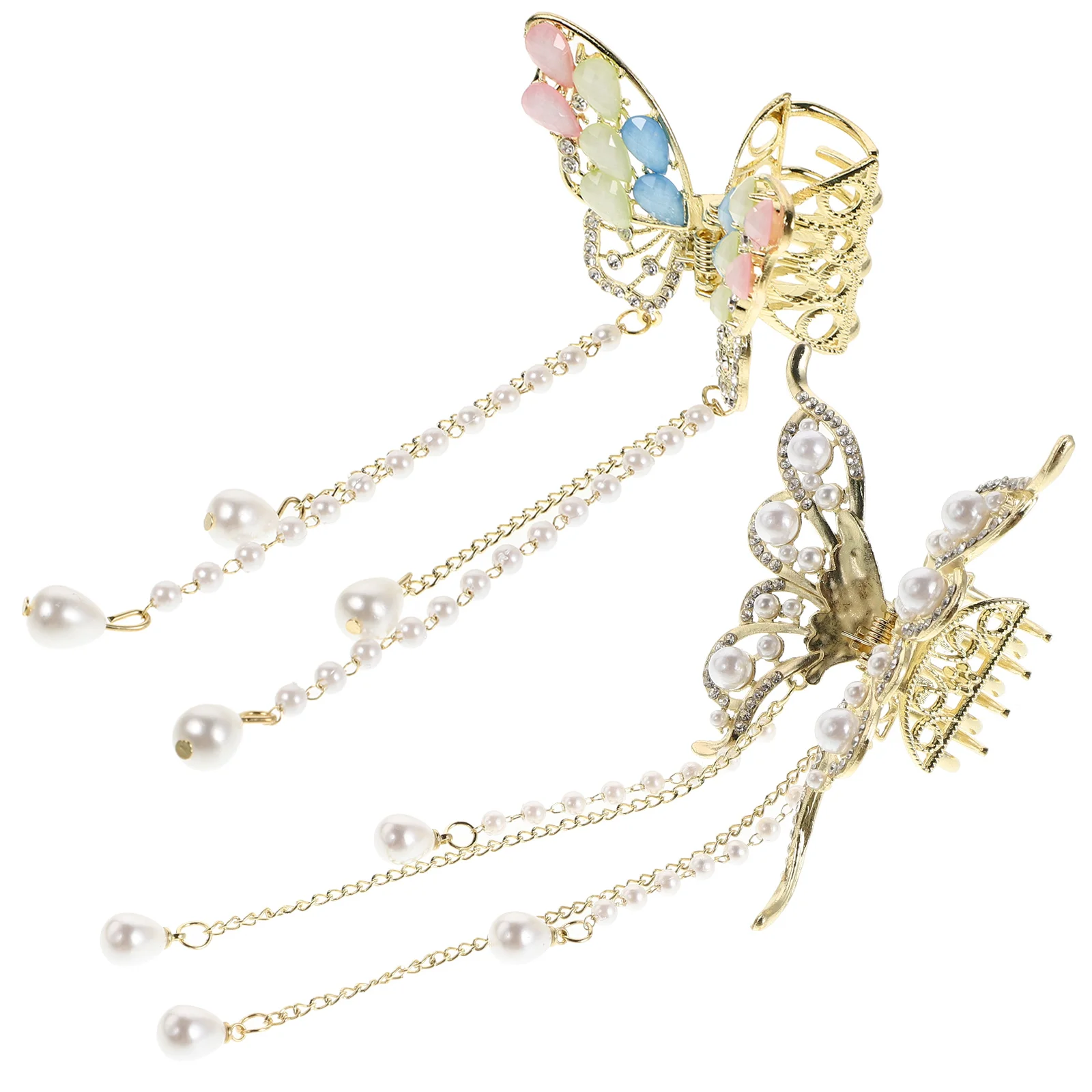 

2pcs Tassel Claw Clips Rhinestone Pearl Hair Accessories Women Girls Metal Alloy Claw Secure Girls Hair Clips Grip