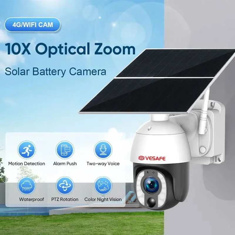 

10X Zoom 7X24 Solar Battery PTZ Camera Q3L-WIFI-10X 5MP 7*24 Hours Non-stop Video Recording PIR Motion Detection Two-way Audio