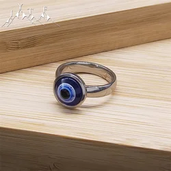 Turkish Evil Blue Eye Stainless Steel Lucky Ring Women Silver Color Fashion Finger Rings Jewelry Gift acero inoxidable R320S05