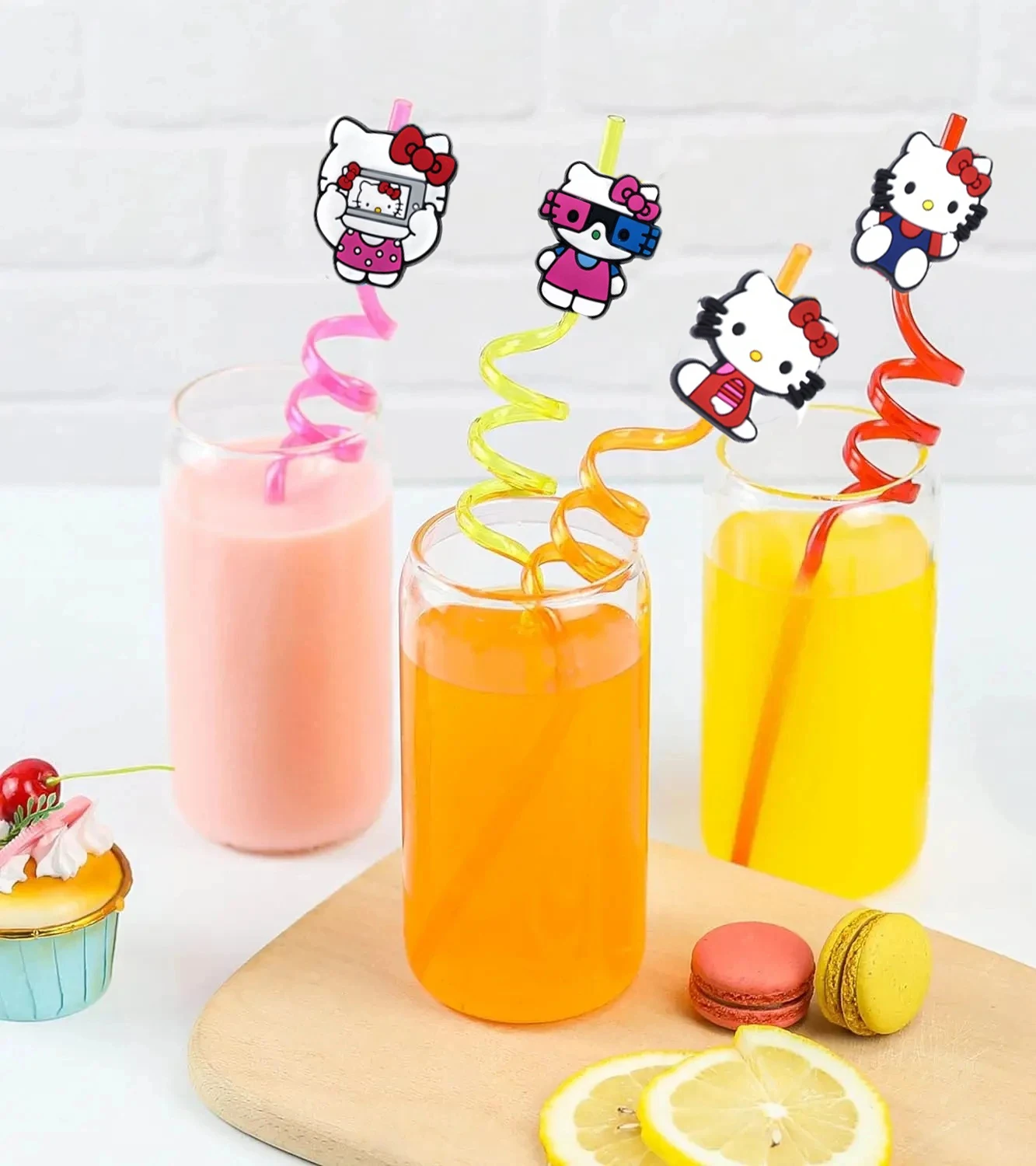 Pajitas de Hello Kitty para decoración de fiesta de cumpleaños, cubierta reutilizable de gato, taza, recuerdo de Baby Shower, regalo de juguete para