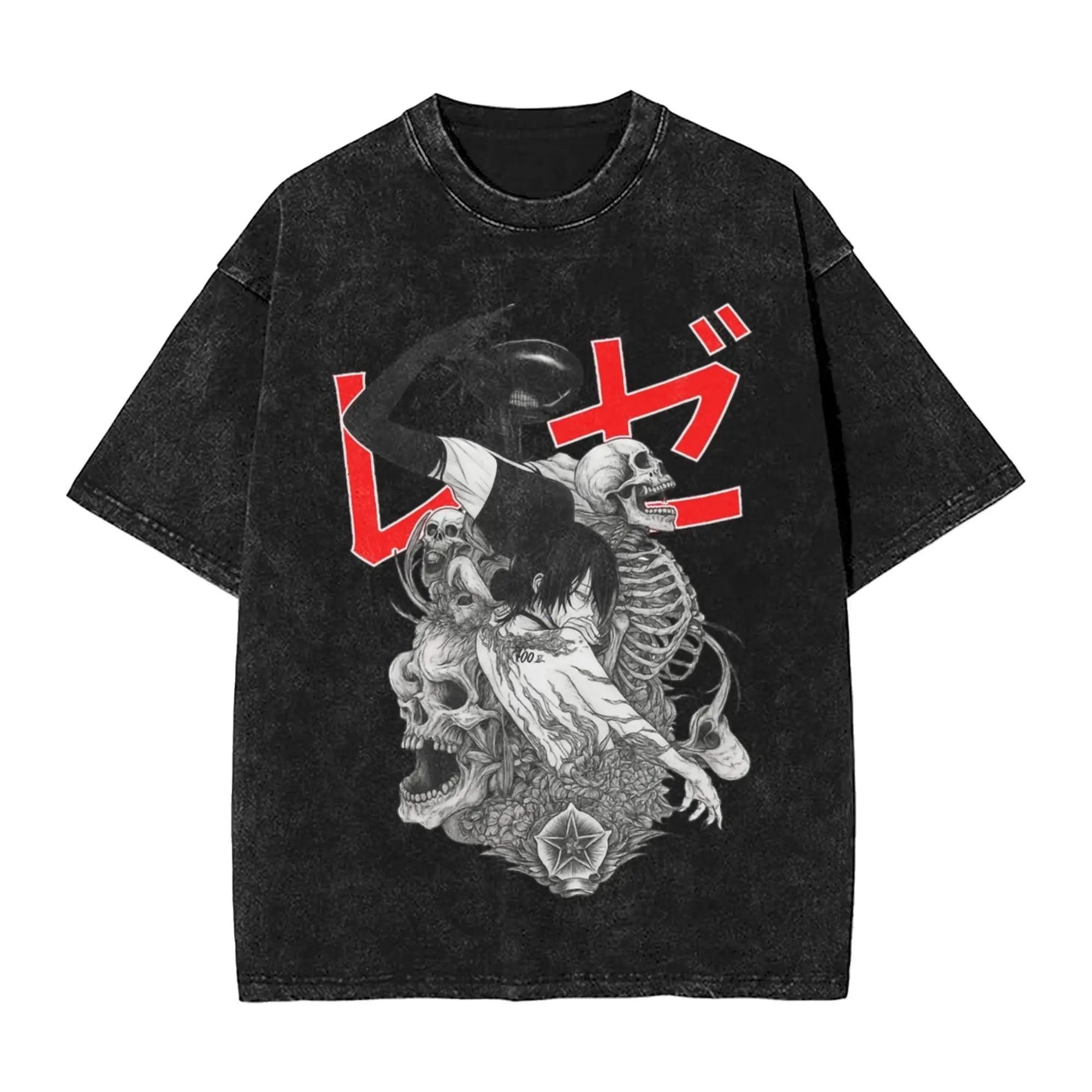 Reze Bombs Devil T Shirts Hip Hop Washed Short Sleeve Oversize T-Shirts Chainsaw Man Vintage Men Women Tops Streetwear Tee Shirt