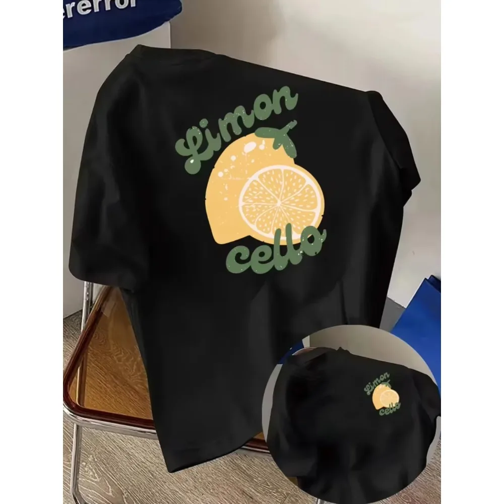 Lemon Vita Print Men Women Tshirt Short Sleeve Crew Neck Casual Top for Summer Spring Women's Clothing, Travel Daily Streetwear
