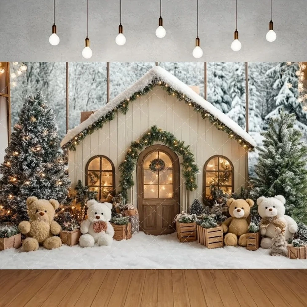 

Winter Snowhouse Theme Photography Backdrop, Christmas Flash House Pine Forest Children's Family Portrait Photography Background