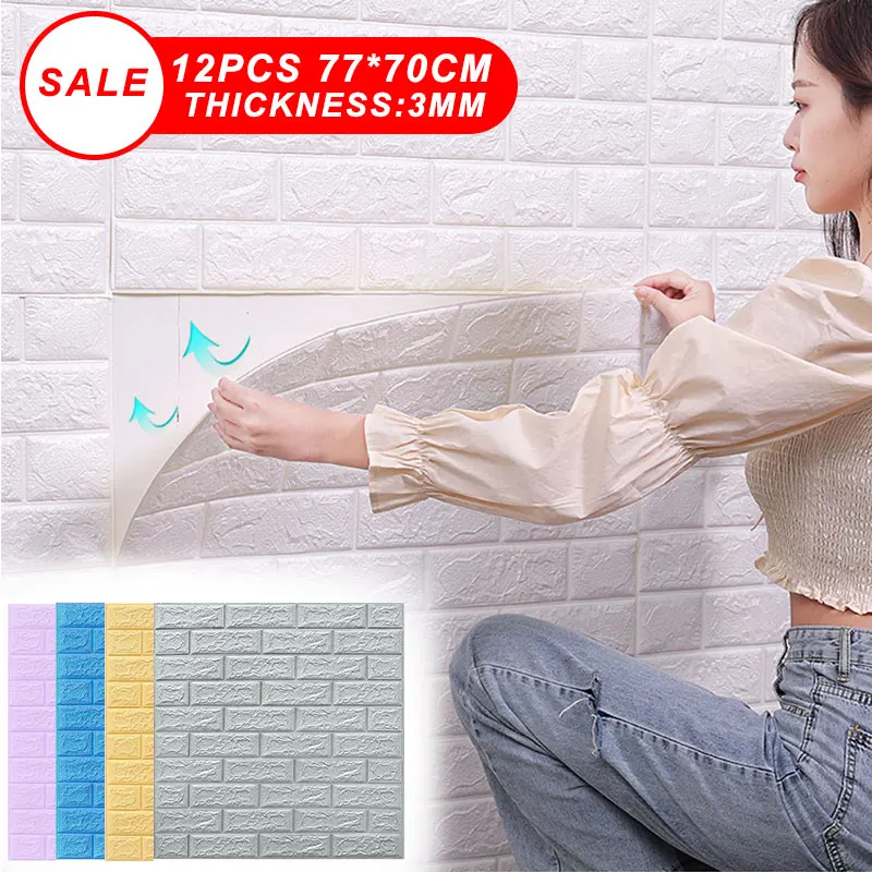 12PCS Brick Sticker Self Adhesive Foam Wallpaper Waterproof 3D Brick Panel Living Room Bedroom wall paper Home Decor papel pared