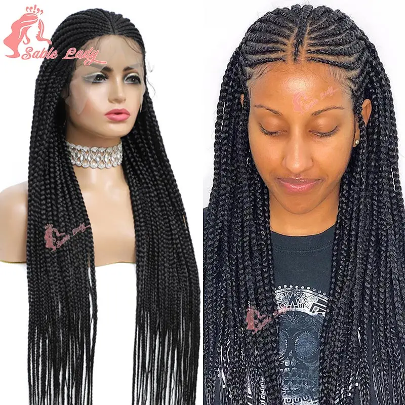 Volle Spitze Cornrow geflochtene Perücken synthetische Box geflochtene Perücken für schwarze Frauen synthetische Spitze Front Perücken knoten lose Box geflochtene Perücken