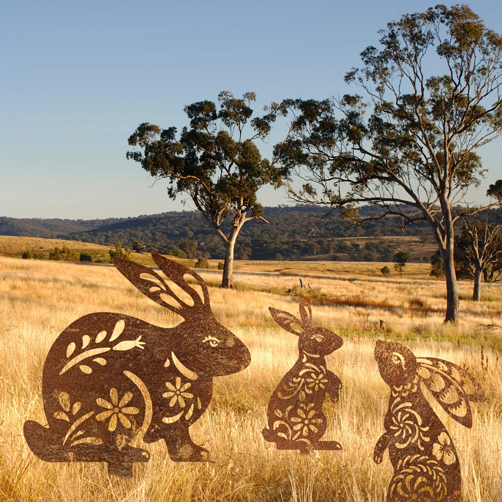 Rustic Metal Rabbit Garden Stake - Rusty Finish, Perfect for Outdoor Decor, Backyard, Patio & Farm Decoration