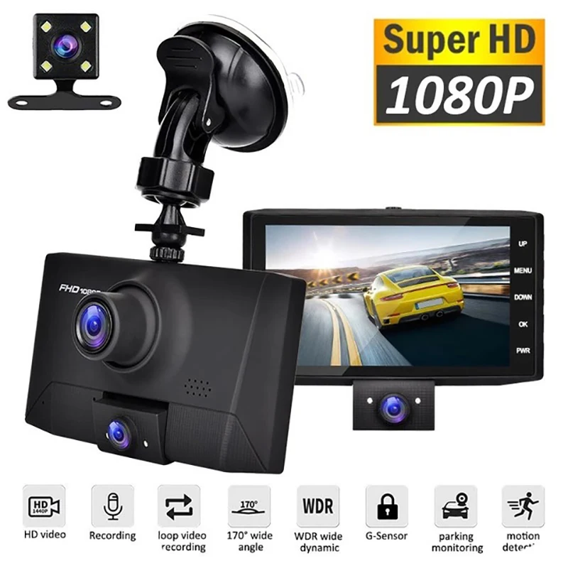 4 inch Car DVR Video Recorder Dash Camera Rear View 1080P HD Loop Recording G-Sensor Night Vision 170 degree Wide Angle