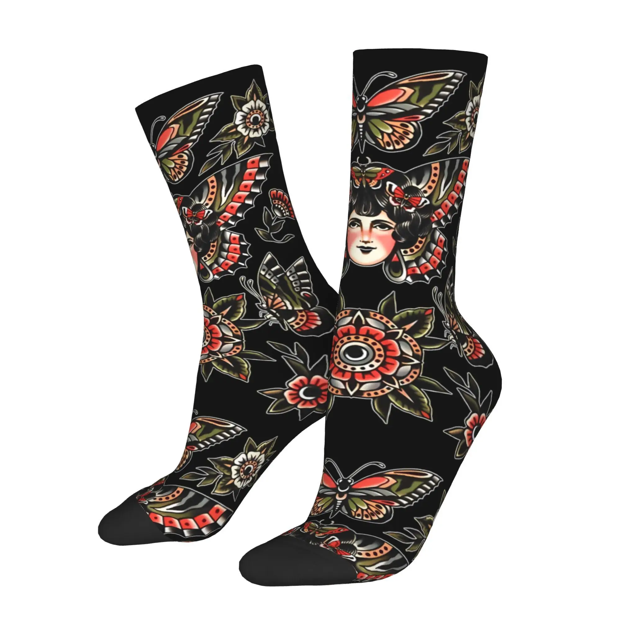 

Traditional Butterfly Gypsy Lady Tattoo Sock Printed Man Polyester Fashion