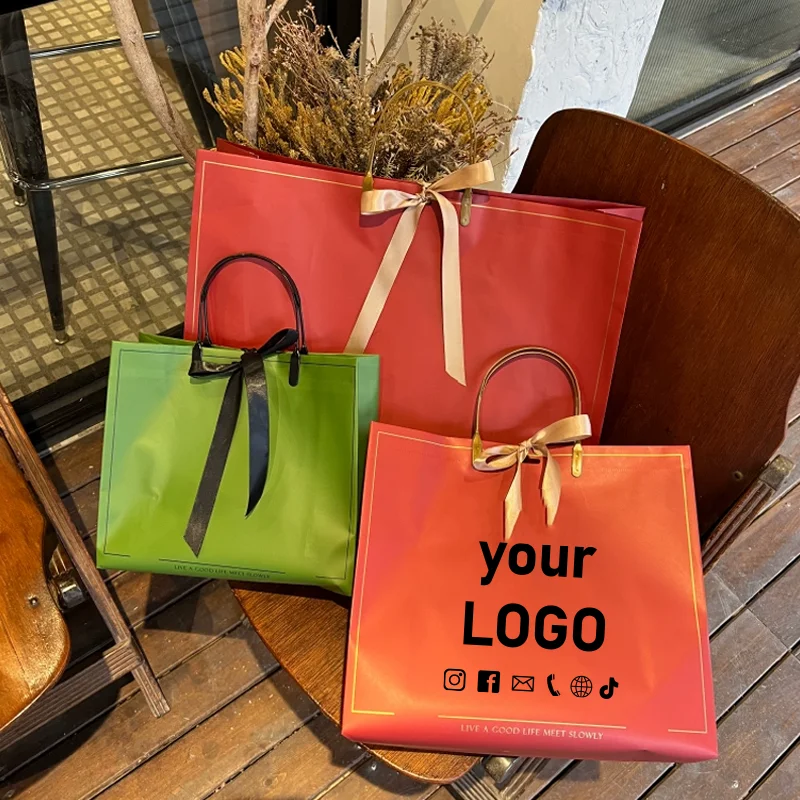 20Pcs Orange Clothing Store Tote Bag Thickened Composite Bag Waterproof Gift Bag Plastic Bag Party Gift Bag Custom Logo