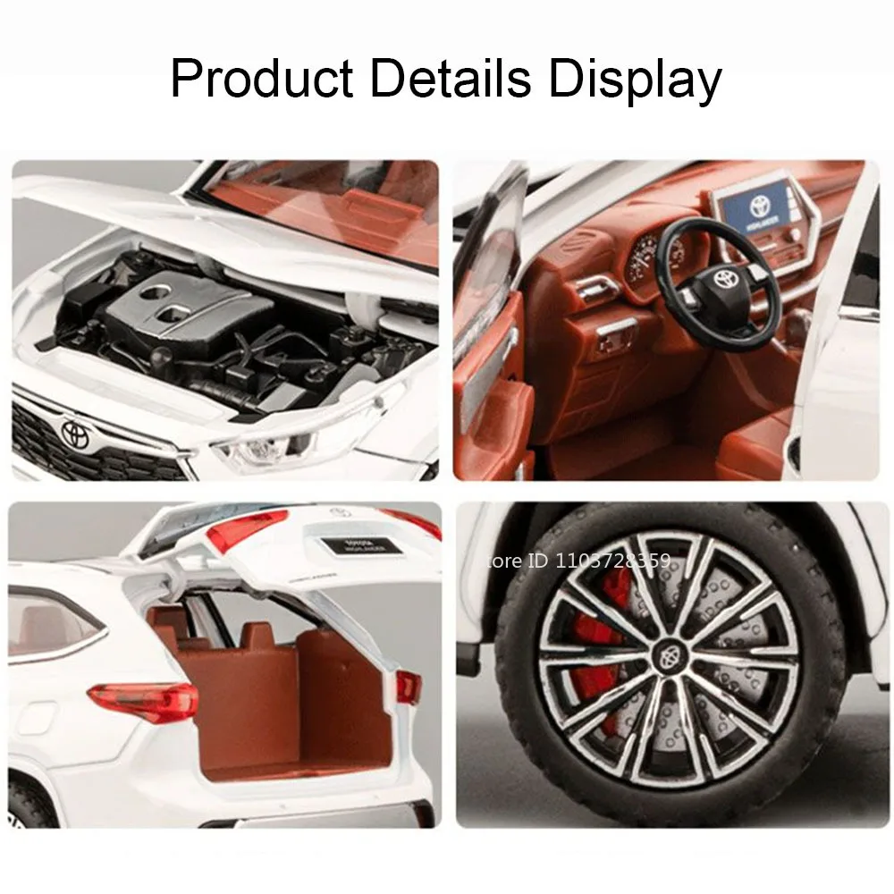Maßstab 1:24 Highlander RAV4 Spielzeugmodell Miniaturautos Legierung Druckguss Sound Licht Türen geöffnet Zurückziehen Stoßdämpfung Jungen Geschenke – Detail 10