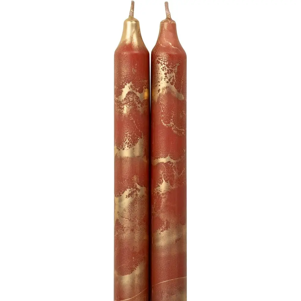12 Inch Terra Cotta Gold Decorative Taper Candles - 2 Pack