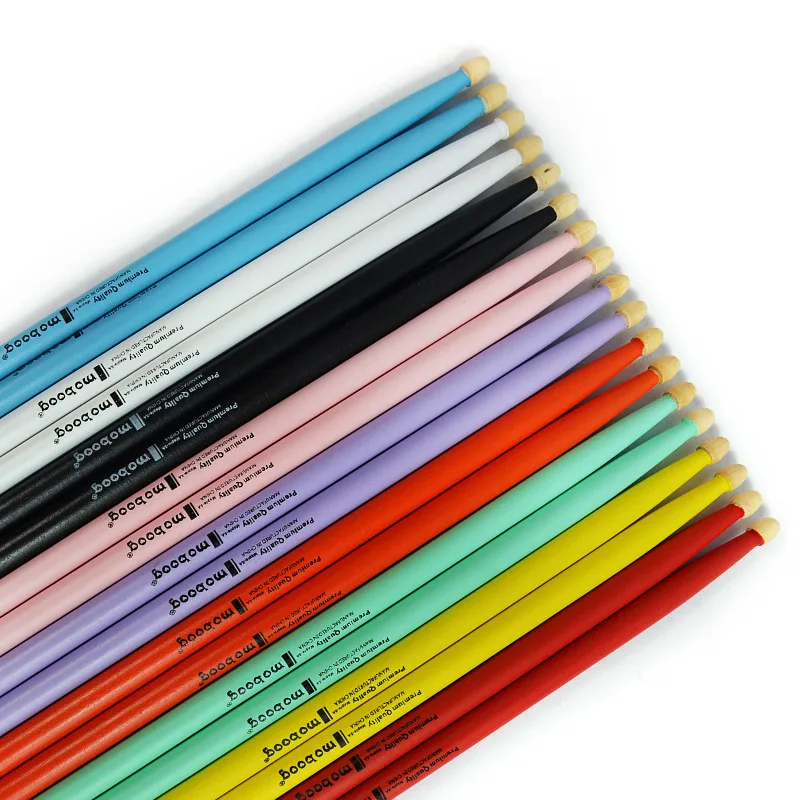 1 Pair Colorful Maple Wood Drum Sticks 5A Drumsticks Red Yellow Blue Green Black White Pink Purple Musical Instruments