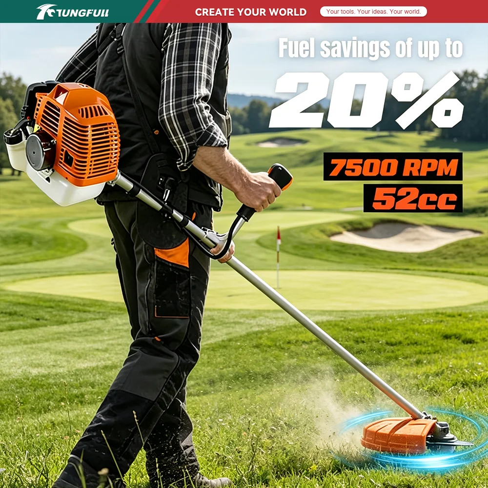52cc 2-Stroke Gas Backpack Grass Trimmer 4-in-1 Brush Cutter Straight Shaft Weed Wacker Weed Eater For Garden Lawn Orchard