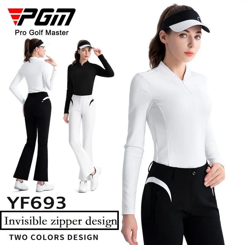 PGM Autumn Women Long Sleeve Golf T-shirt Zipper Collar Soft Polo Shirts Ladies Breathable Slim Spring Golf Tops S-XL