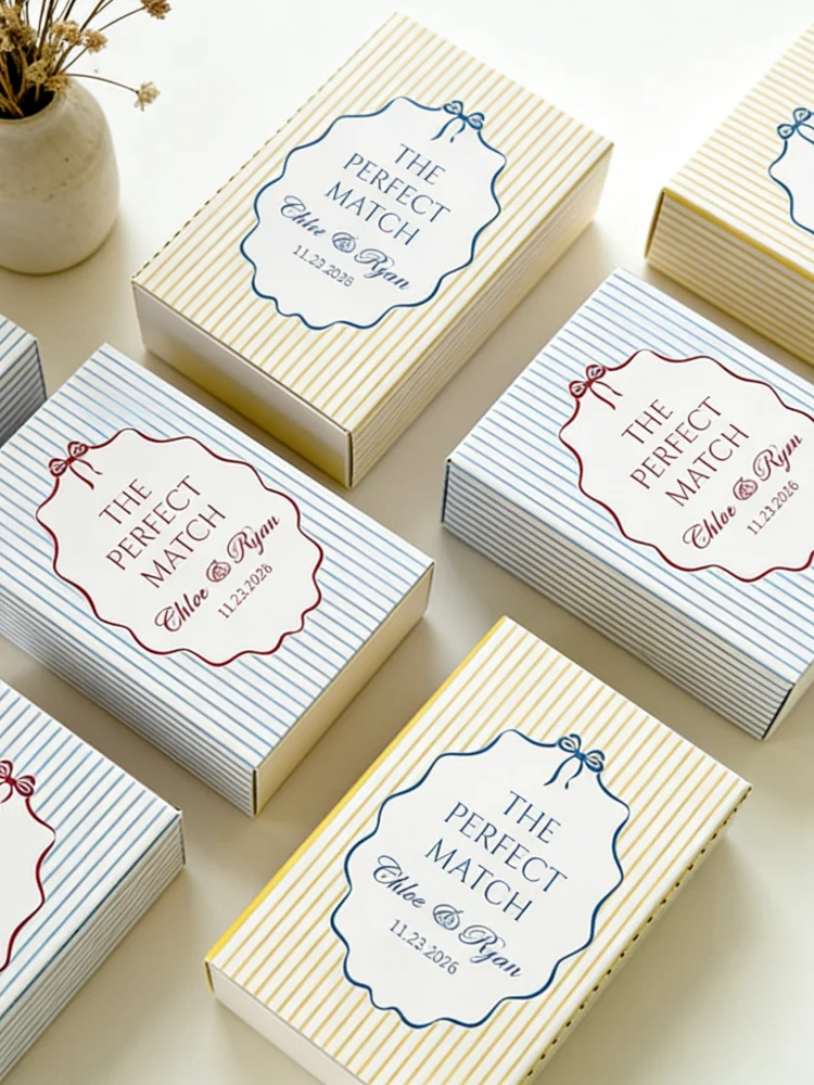 

The Perfect Match Wedding Matchbox Favors Custom Striped Matchboxes Bridal Shower Keepsakes for Guests