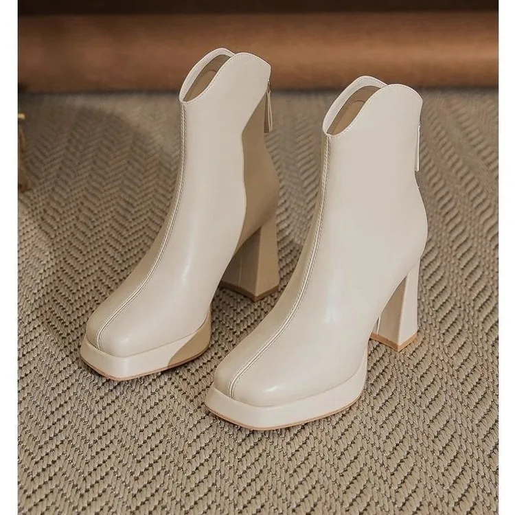 

French women's boots 2025 autumn and winter new style square toe thick sole thick high heels fashionable women's boots