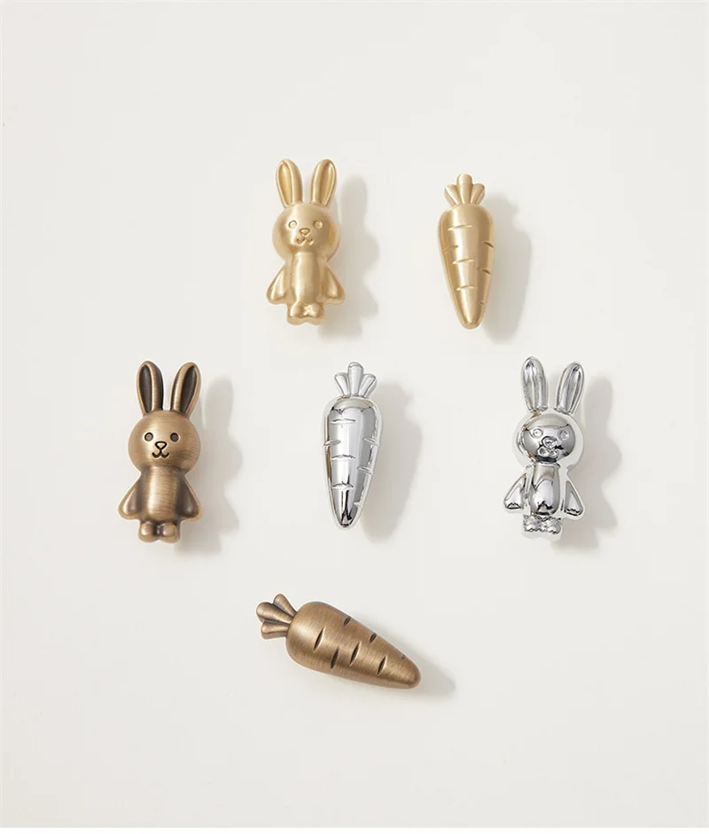 Creative Rabbit Carrot Pull Handles Brass Cabinet Door Handles Single Hole Drawer Knob For Furniture Wardrobe Cupbaord Pulls Diy