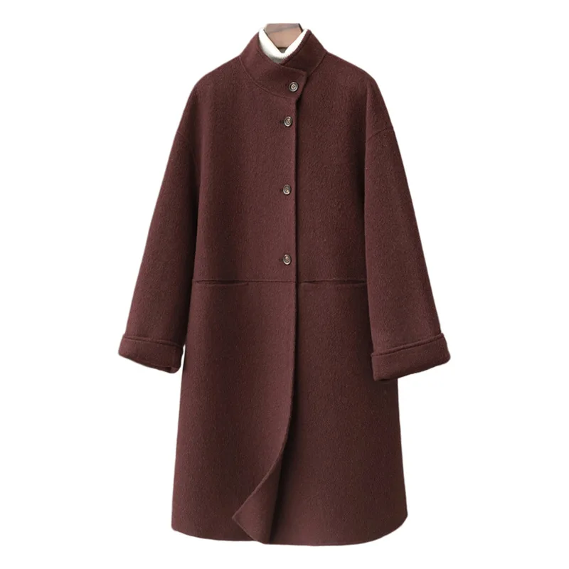 

Spring Stand Up Collar New Double-sided Woolen Coat Melad Alpaca Wool Blended Woolen Jacket for Women New