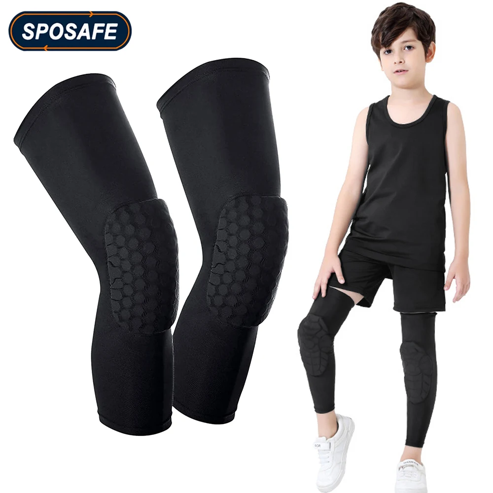 5-15 Years Old Kids Youth Crash Honeycomb Knee Pad Breathable Leg Compression Sleeves Cycling Football Basketball Roller Skating