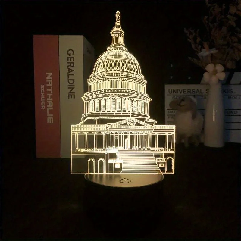 3D Night Light USA Famous Building Atmosphere Light Novelty Desktop Table Lamp Plug-in Touch 7 Colors Changeable Desk Light Gift