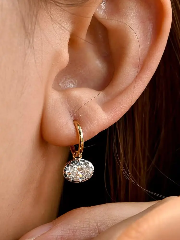 OEVAS 7cttw ovale Moissanit-Creolen für Damen, S925 versilbert, 18K Gold, East West, Fassung mit Krappenfassung, feiner Schmuck