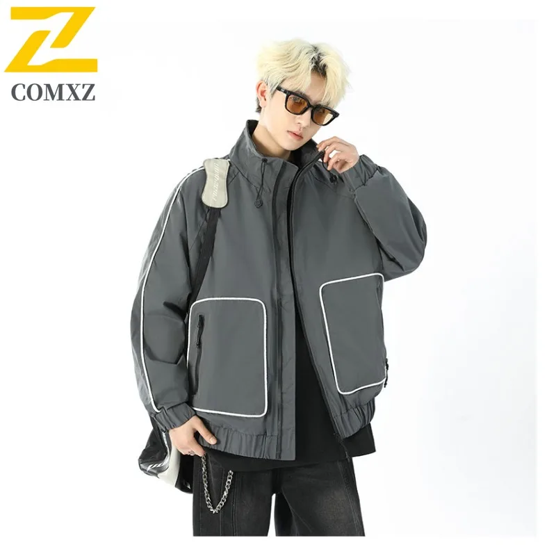 

COMXZ Men Outdoor Hiking Casual Windbreaker Autumn Korean Style Windproof Sportswear Lightweight Solid Color Breathable Coat