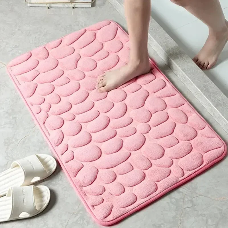 3D Non Slip Bathroom Mat Bath Mats Absorbent Doormat Carpet Cobblestone Embossed Door Floor Mats Machine Washable Quick Drying