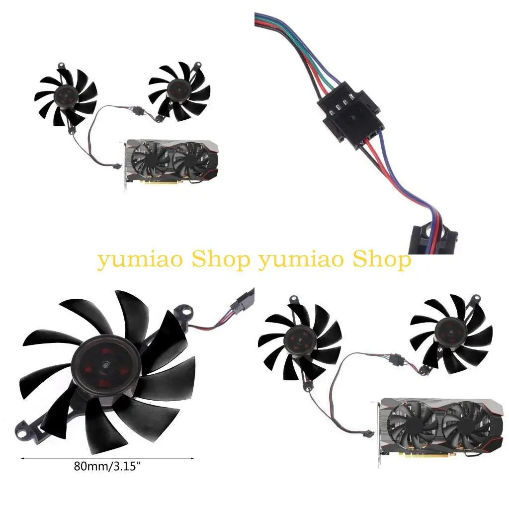 

587B 1 пара 80 мм охлаждающий вентилятор VGA для видеокарты 4-контактный 4-проводной охлаждающий вентилятор для Radeon RX5