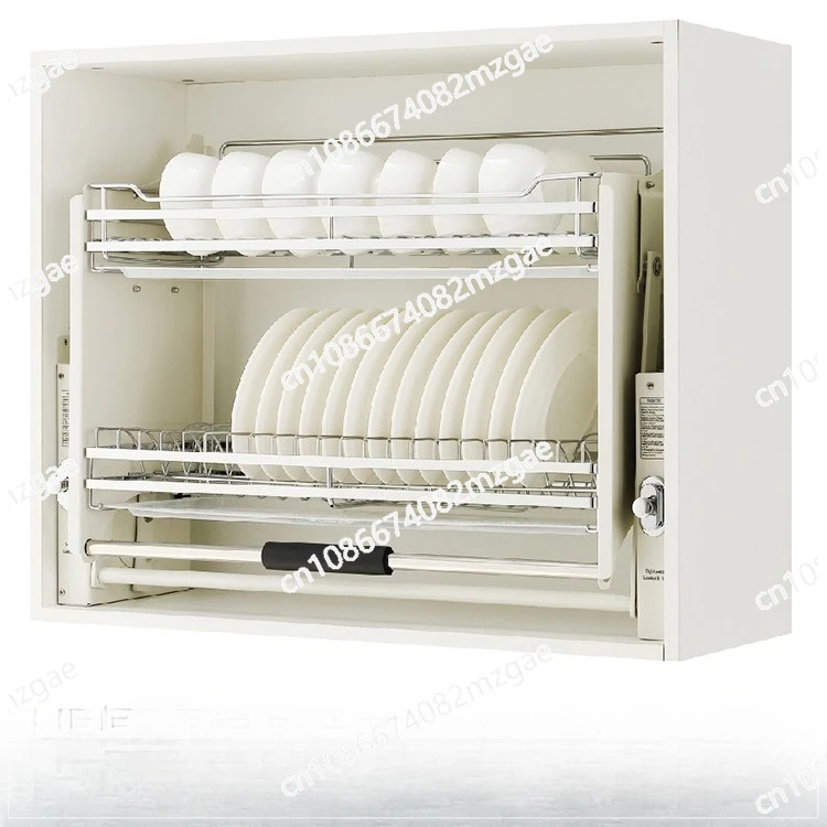 

Stainless steel dish rack, kitchen hanging cabinet, upper and lower damping buffer type dish storage rack