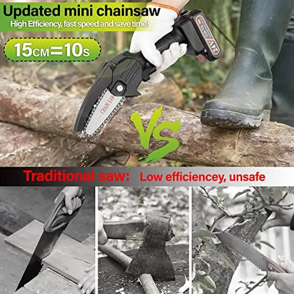 4-Inch Portable Handheld Mini Electric Chainsaw with 2 Batteries High Efficiency Lightweight Cordless Chainsaw Wood Cutting and