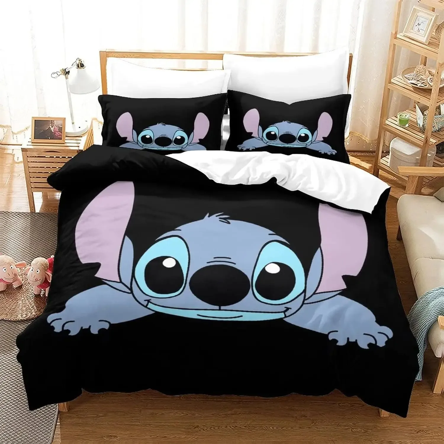 Cartoon Anime Stitch Bed Cover Set,3d printed Duvet Bed Linen Children Bedding Set 3-Piece1Bed Cover King Size