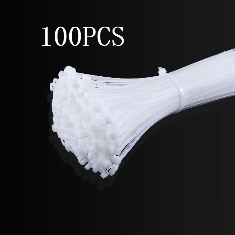 

100 шт. 3x80 мм 100 мм 120 мм 150 мм 200 мм 4x300 мм нейлоновые пластиковые кабельные стяжки самоблокирующиеся длинные широкие очень большие застежки-молнии белые