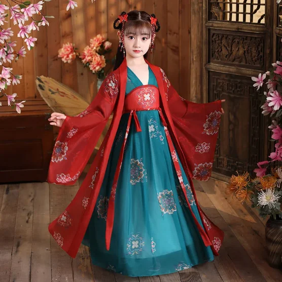 Girls Chinese Ancient Super Fairy Hanfu Kids Girl Children Costume Tang Suit Dress Child Princess Chinese Style Dress Stage