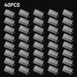 40pc Acrylic Sign Display Stand Clear Price Tag Clip Sign Card Holder Stands 2x4cm Small Label Racks Acrylic Card Display Holder