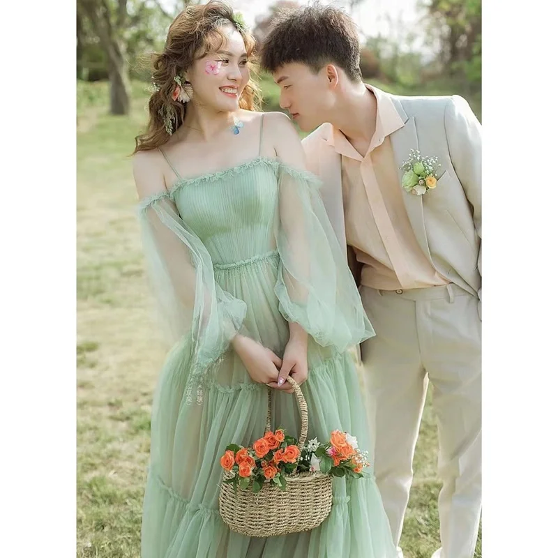 

Свадебное платье Ele с тюлевыми и сетчатыми бретелями для студийной фотосъемки, праздничная юбка для пар, платье Ele