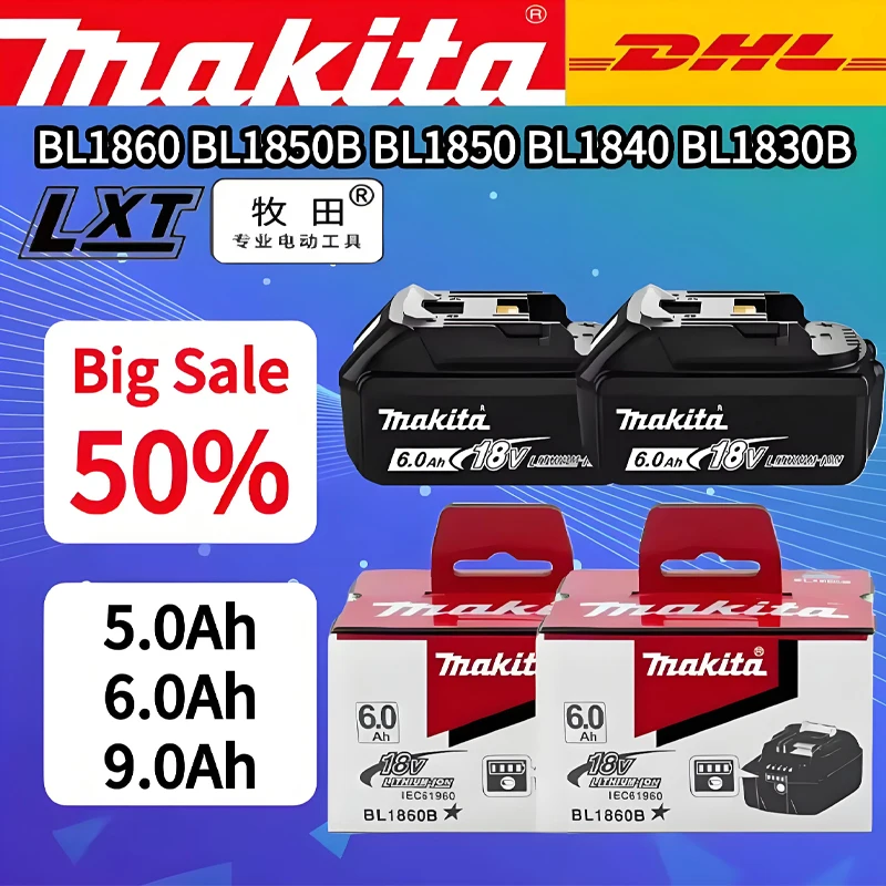 Makita 18V 6,0Ah Lithium-Akku, für Makita BL1830 BL1830B BL1840 BL1840B BL1850 BL1850B Elektrowerkzeug-Akku