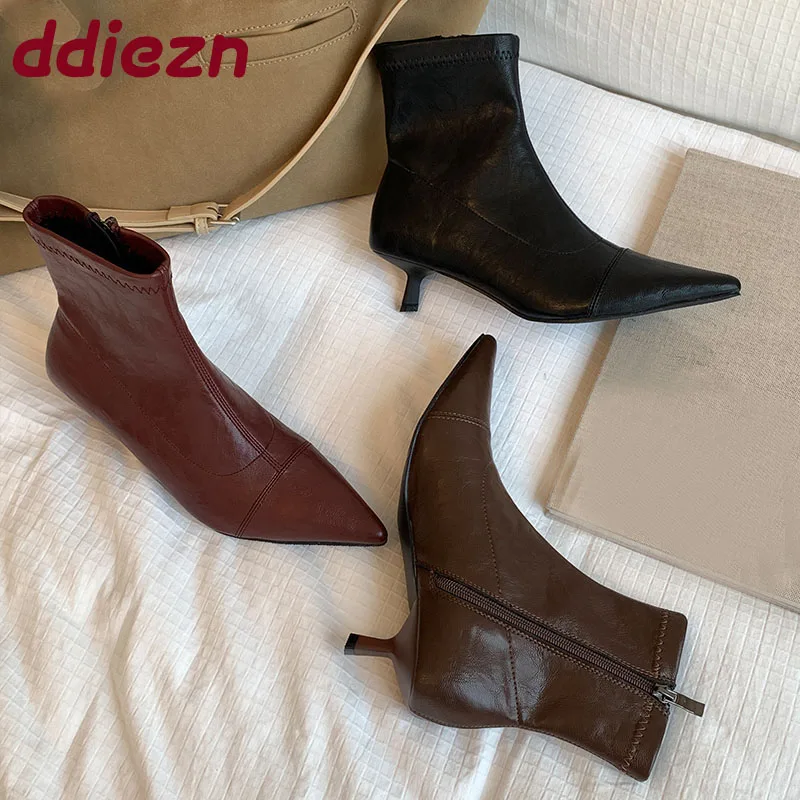 

Женская обувь на низком каблуке, женские эластичные ботильоны на молнии, модные женские короткие современные ботинки с острым носком, туфли-лодочки, женская обувь