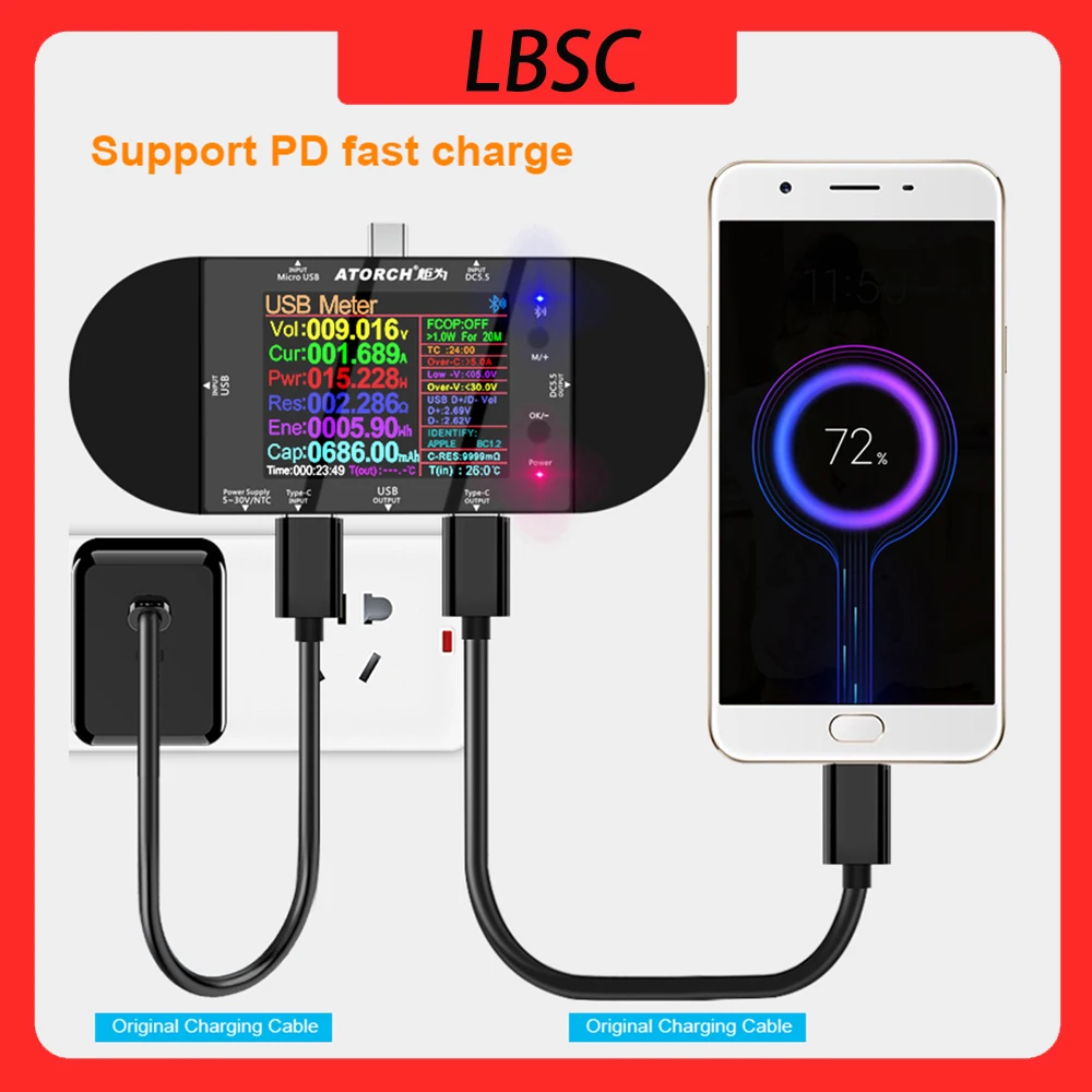 Probador USB tipo C UD24 DC5.5, voltímetro digital de 2,4 pulgadas, amperímetro, detector de voltaje de Banco de energía, medio